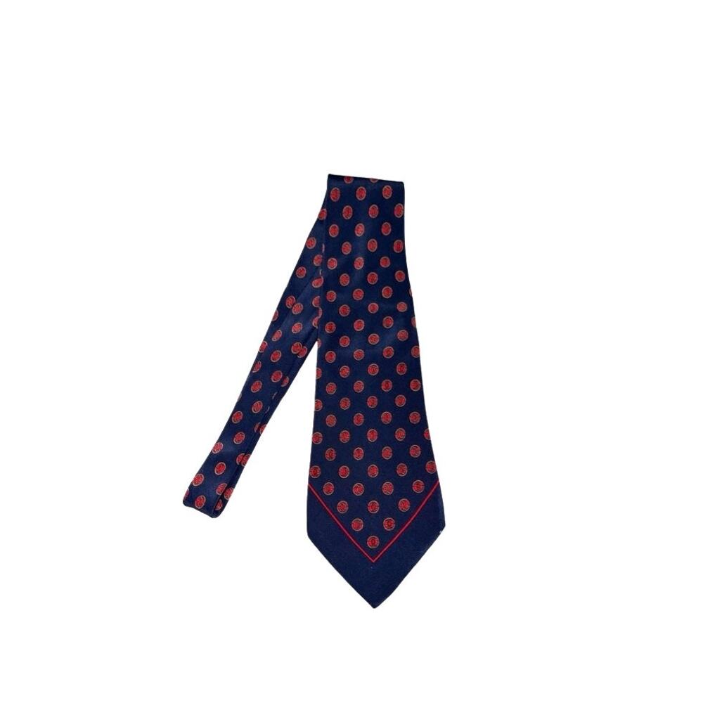 Vintage 70s GUCCI Classic Navy Blue Red/Gold Logo 100% Silk Neck Tie